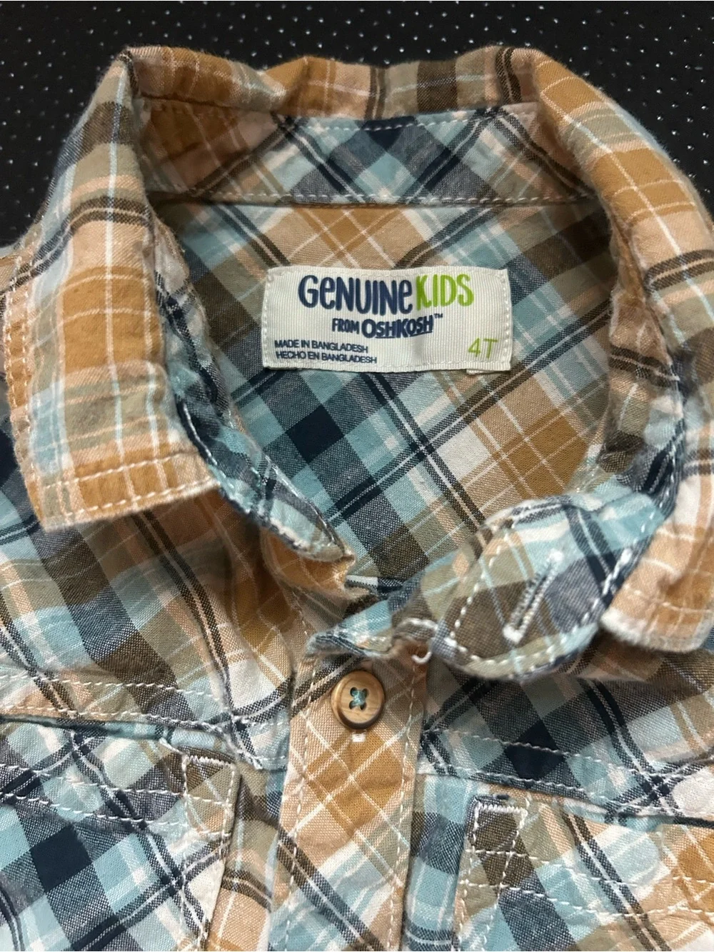 OshKosh B'gosh Plaid Button-Down Shirt in Tan and Blue